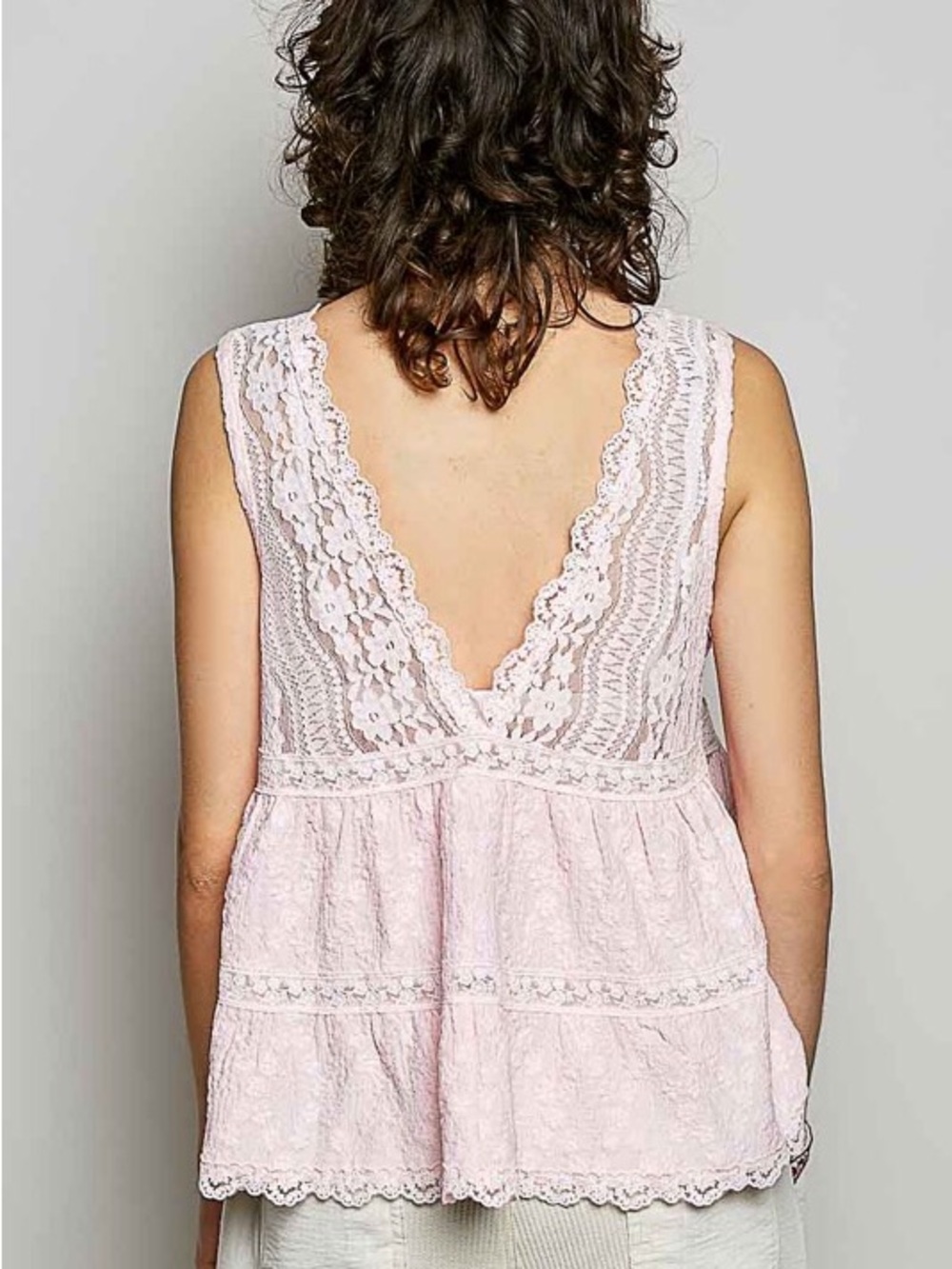 NWT POL TOP PINK LACE Vneck Size Small - Large - Picture 2 of 2